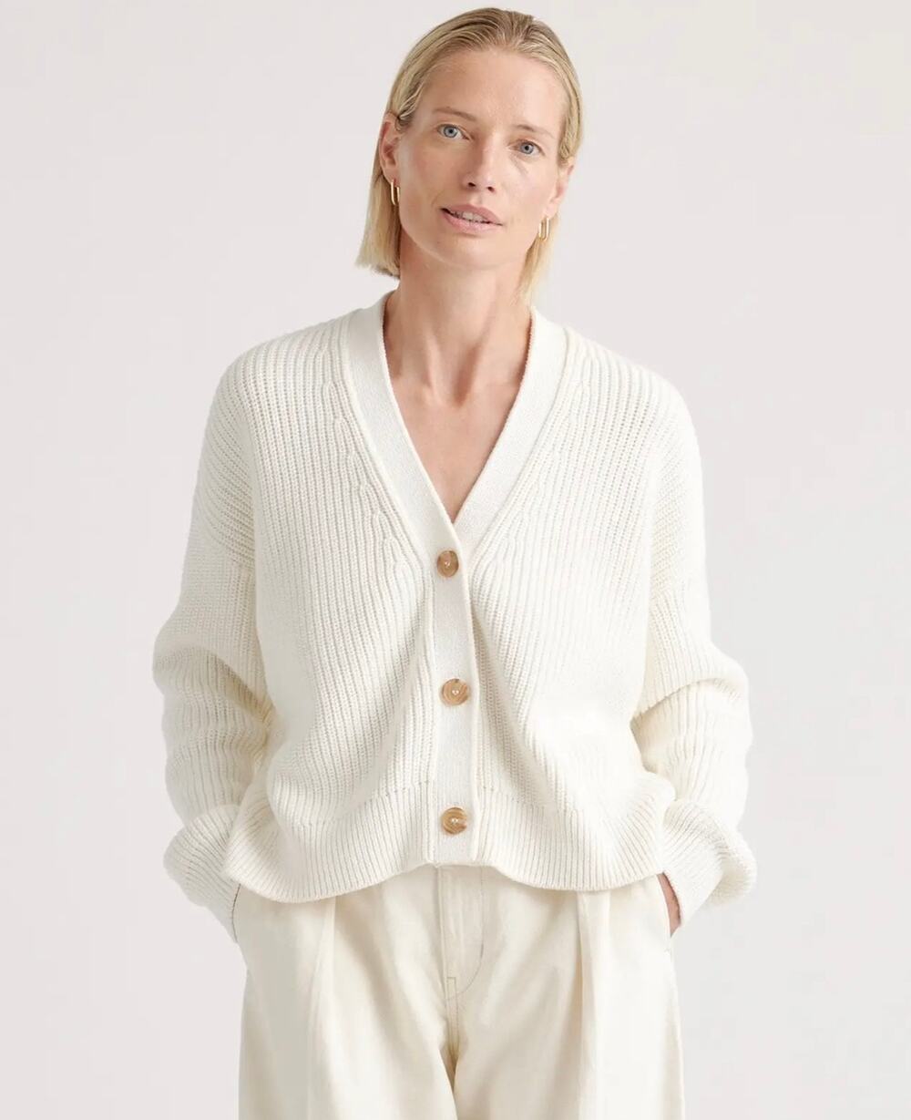 Quince 100% Organic Cotton Fisherman Boxy Cropped Cardigan, M
